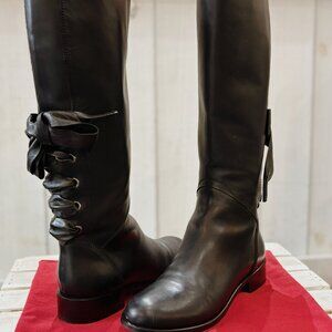 Valentino Soft Nappa Ascot Ribbon Lace-Up Riding Boots - Size 36.5